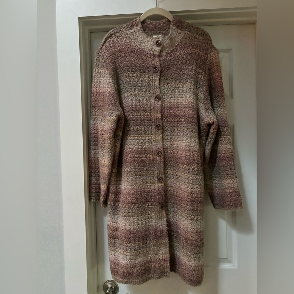 J. Jill Women's Striped Knit Cardigan in Brown and Cream